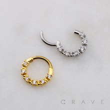 MULTI ROUND CZ BEAD MIX SEPTUM HINGED SEGMENT HOOP RING 316L SURGICAL STEEL 